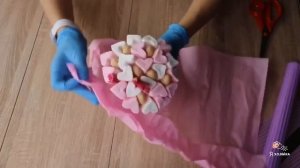 Мини букет из маршмеллоу за 10 минут своими руками. Как собрать букет из маршмеллоу?