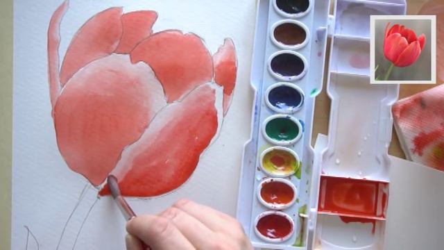 How to draw and paint a Tulip with watercolors BEGINNER TUTORIAL смотреть онлайн