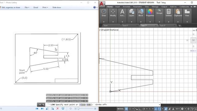 AutoCAD 2019 - Line Command (Part 6) - Task 6, Task 7 and Task 8 - Relative Polar Coordinate System смотреть онлайн