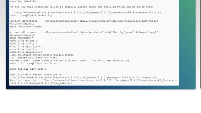 ERROR: Error installing mysql2: ERROR: Failed to build gem native extension. on Mac 10.12 смотреть онлайн
