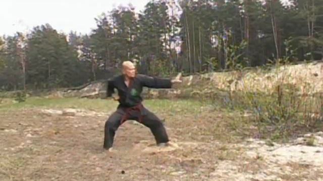 Нанесение 2-х ударов: Пин Цюань в нижний уровень и Цюань Дзи в верхний.