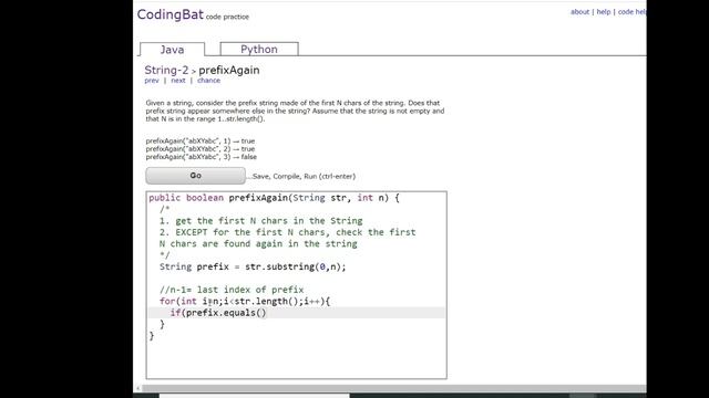 String-2(prefixAgain) Java Tutorial || Codingbat.com смотреть онлайн