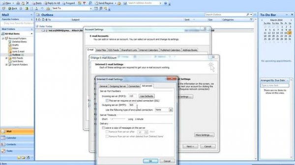 ERROR Outlook cannot connect to your outgoing (SMTP) e-mail server.