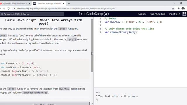 44 - Learn Basic JavaScript Manipulate Arrays With pop смотреть онлайн