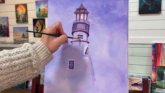 How To Paint LIGHTHOUSE IN SPRING | acrylic painting tutorial смотреть онлайн
