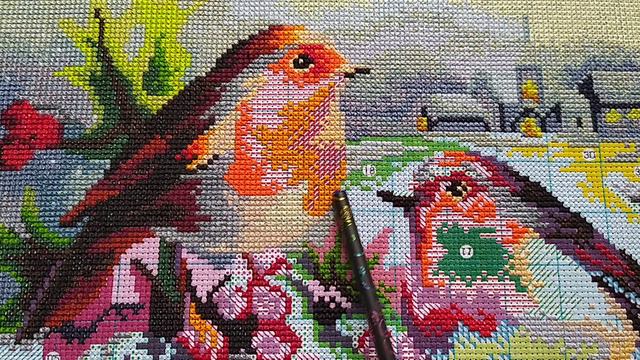 Зимние птички на ветке с ягодами. Китайский набор. Отчет 2. смотреть онлайн