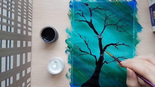 Дерево гуашью (eng sub) просто для начинающих Gouache tree смотреть онлайн