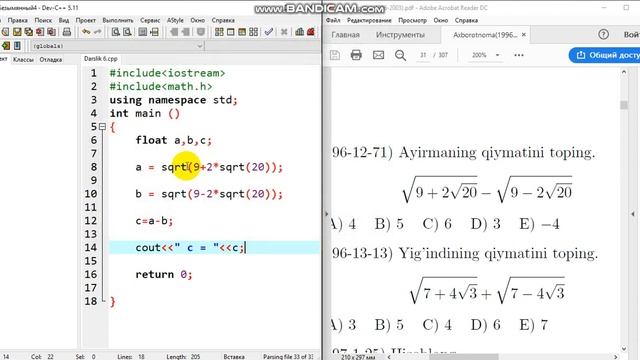 C++ Tili Darslik 7   Qism  Sqrt   Ildiz Bilan Ishlash