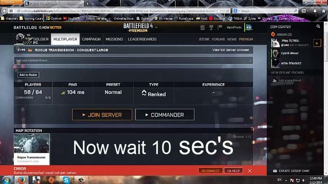Battlefield 4 New way to FIX "Game disconnected: Could not join server" смотреть онлайн