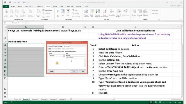 Microsoft Excel 2013: Data Validation #1 - Preventing Duplicate Values смотреть онлайн