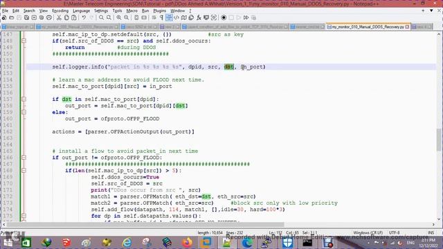 SDN RYU Mininet DDOS Manual detection and correction using Dict variable Video 8 Part 2/3 عربي смотреть онлайн