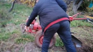 самодельный оборотный плуг к А-ля мотоблоку в работе