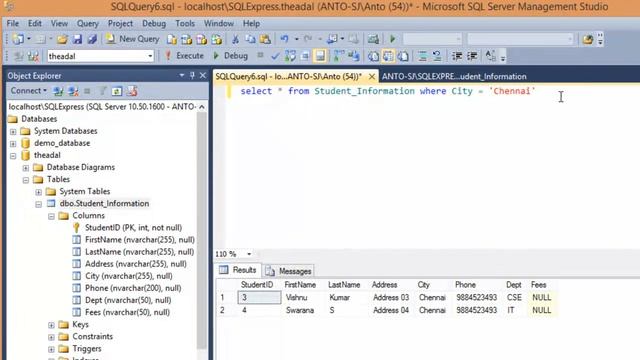 Learn sql server 2012 r2 in Tamil Part - 13 where , Equal & NOT Statement смотреть онлайн
