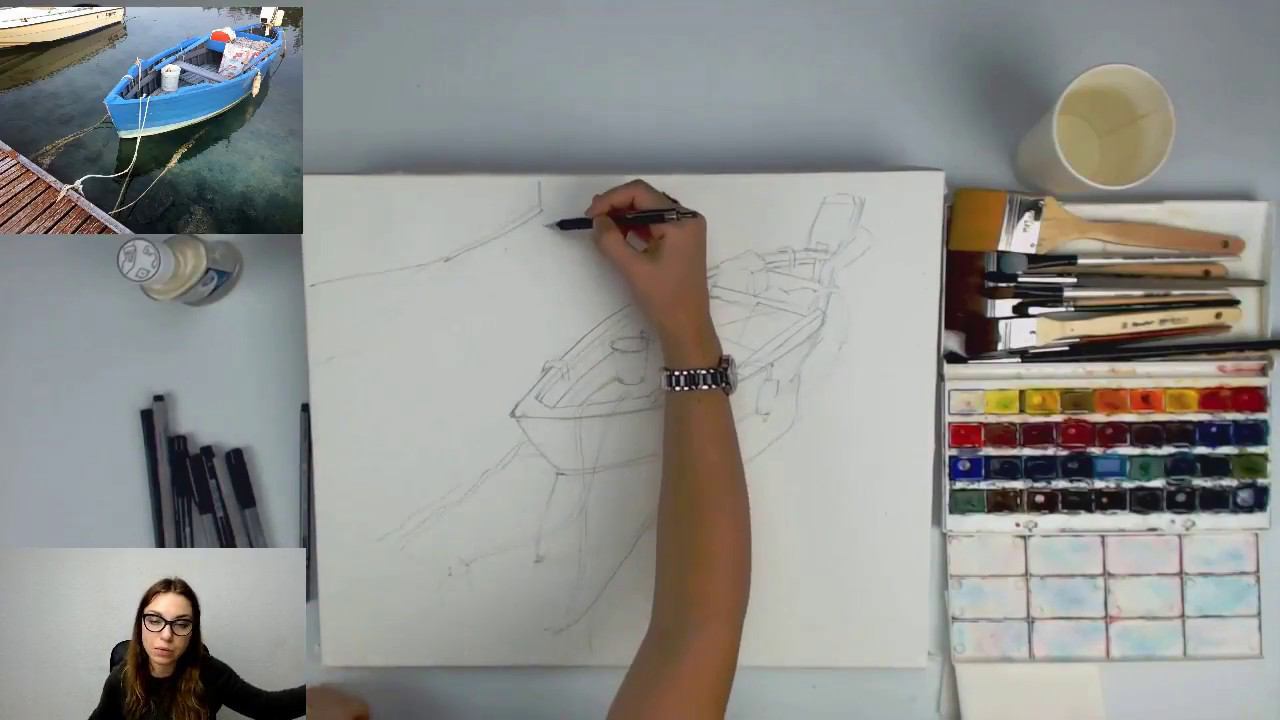 Бесплатный мастер-класс по акварели "Лодочный причал" | Как нарисовать причал с лодкой поэтапно смотреть онлайн