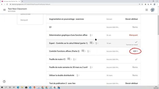 Google Classroom, suivi des devoirs : Liste des travaux à faire (vue élève) смотреть онлайн
