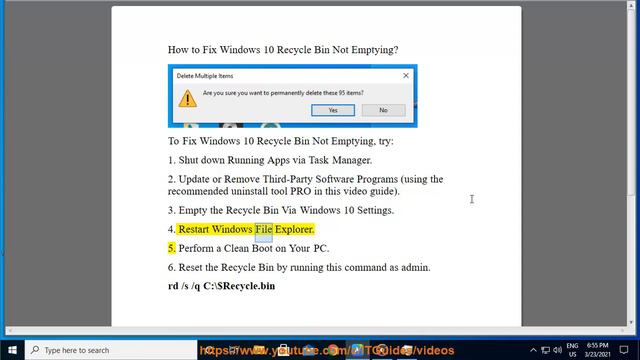 Fix Windows 10 Recycle Bin Not Emptying/Working Issue