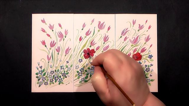 Flowers Triptych Greeting Card - Gouache Painting | IOTN смотреть онлайн