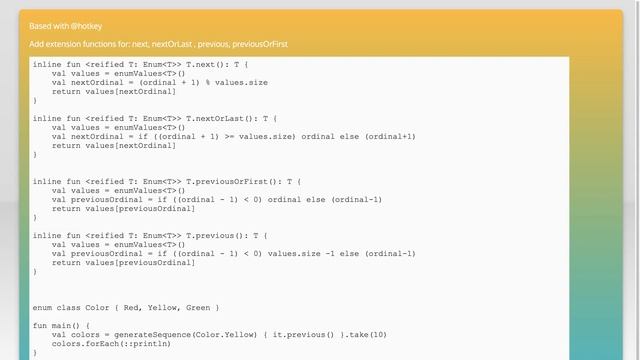 Kotlin extension for next Enum value without reflection смотреть онлайн