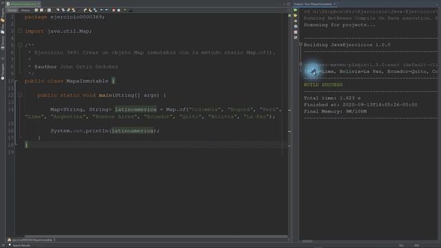 Java Ejercicio: 369 Crear un Objeto Map Inmutable con el Método Static Map.of() смотреть онлайн