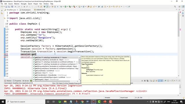 Hibernate Tutorial for beginners | Hibernate Full course - Using get() method смотреть онлайн