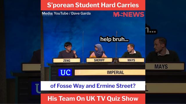 Singaporean Student Hard Carries His Team On UK TV Quiz Show смотреть онлайн