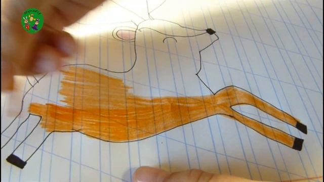 Как нарисовать оленя бегающего по травке. смотреть онлайн