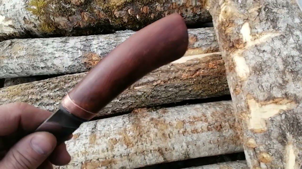 Нож из рессоры, рукоять из берёзы. смотреть онлайн