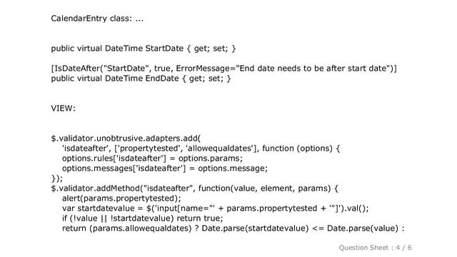 jQuery : MVC custom validation: compare two dates смотреть онлайн