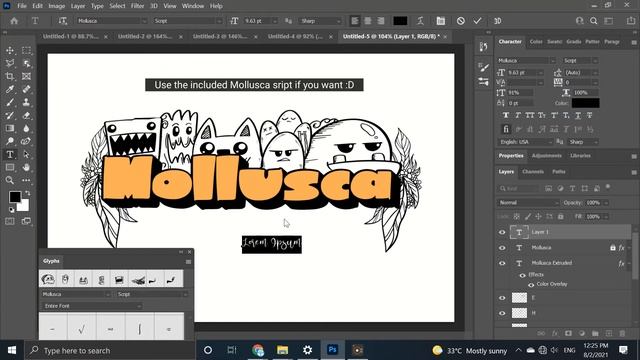 Introducing Mollusca Font Trio In Photoshop | Doodle Display Script In One Font! смотреть онлайн