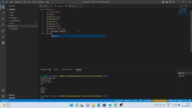 08 String In Python And Its Method Part 1 || Complete Python Course By CarryCoder || Hindi || смотреть онлайн