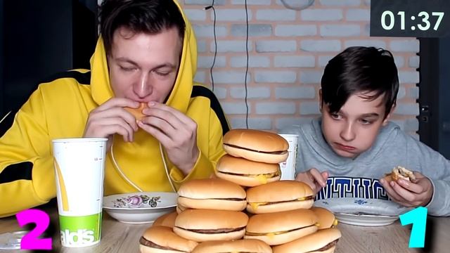 20 БУРГЕРОВ ЗА 10 МИНУТ!! МЛАДШИЙ БРАТ ЛОПНУЛ!! смотреть онлайн
