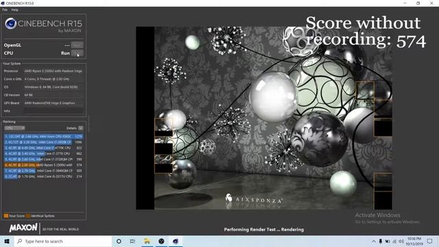 Cinebench 15 Ryzen™ 5 2500U CPU and OpenGL TEST смотреть онлайн