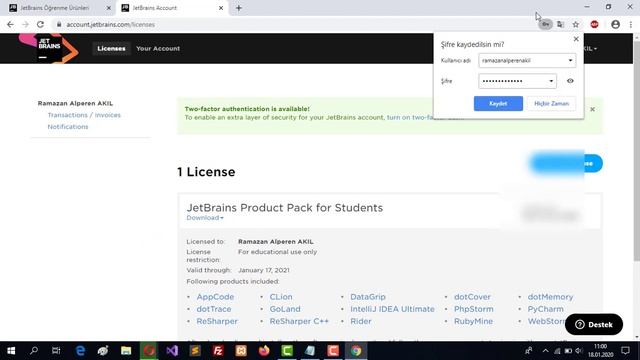 PyCharm Profesyonel Kurulumu Ücretsiz Lisans (Öğrenciler için) смотреть онлайн