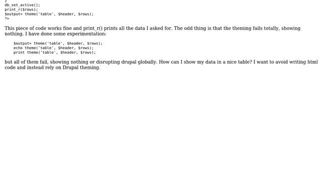 Drupal: Theming a custom data table from php code text format with Drupal 7 смотреть онлайн