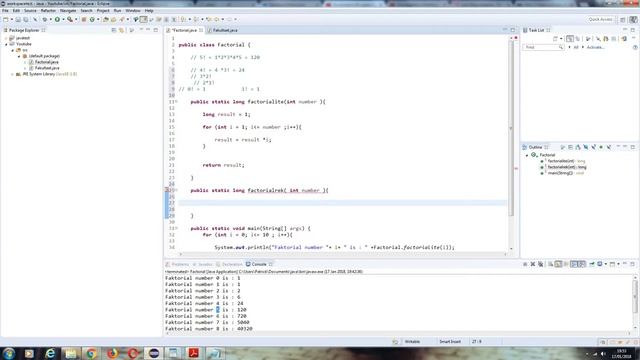 Calculate factorial in Java (Recursion) смотреть онлайн