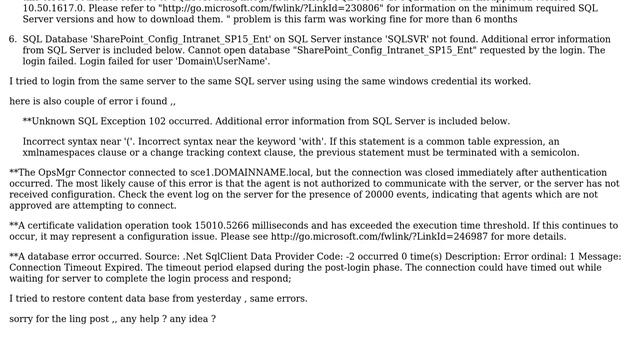 Sharepoint: DataBase multiple issues ,0x80131904 ,EventID 3760 ,5586 + Cannot open database смотреть онлайн