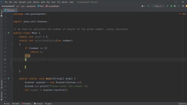 count number of digits in number using recursion-Java program смотреть онлайн