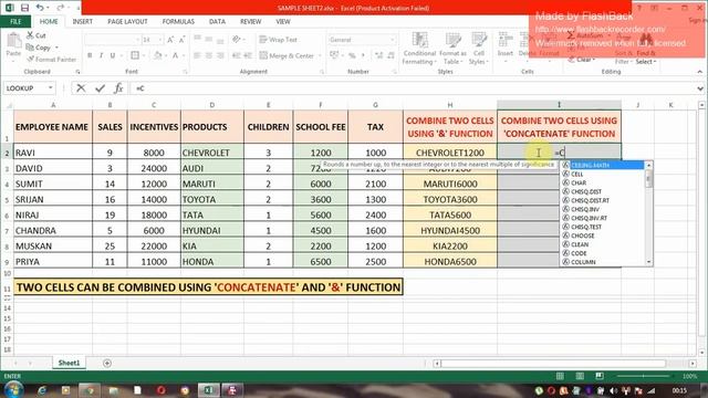 COMBINE CELLS USING CONCATENATE AND '&' FUNCTION IN EXCEL. смотреть онлайн