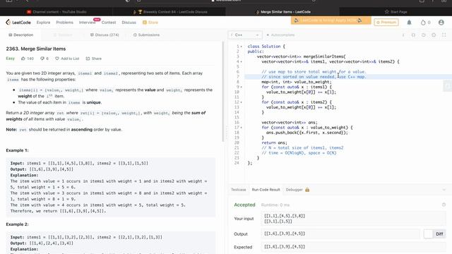 Leetcode Biweekly Contest 84 - Merge Similar Items - How to solve FAANG Coding Interview Hindi смотреть онлайн