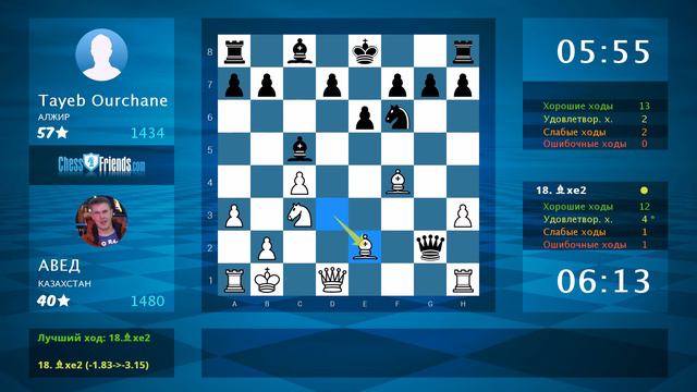 Анализ шахматной партии: АВЕД - Tayeb Ourchane, 1-0 (по ChessFriends.com) смотреть онлайн
