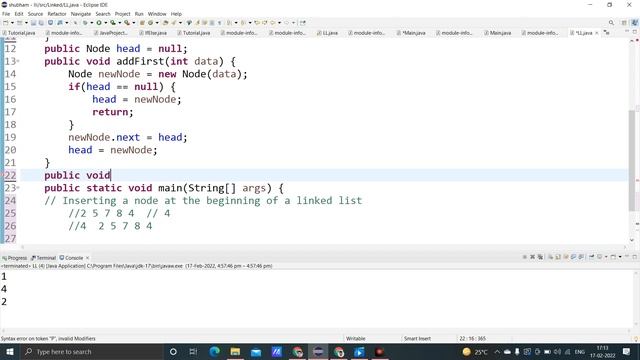 Inserting a node at the beginning of a linked list implementation in java смотреть онлайн