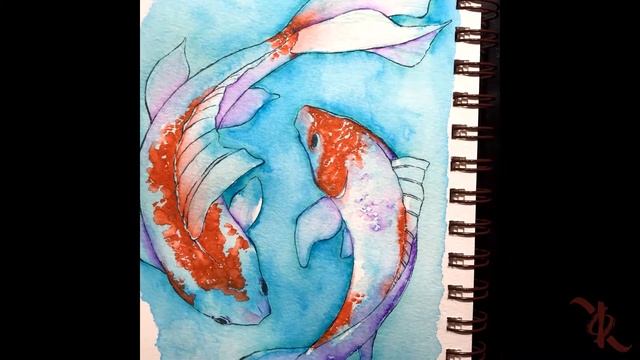SKETCHBOX - Mystery Art Supplies | Koi Fish Watercolor Timelapse Illustration смотреть онлайн
