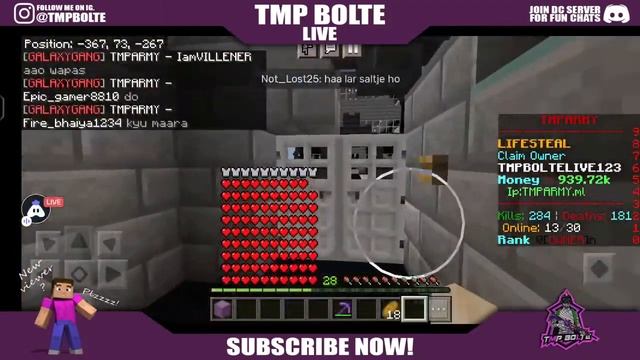 LIFESTEAL PUBLIC SMP LIVE WITH SUSCRIBER ♥️ | JAVA+PE SERVER | ROAD TO MONITIZED ?? | TMP BOLTE LIV смотреть онлайн