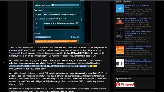 El AMD Threadripper PRO 7995WX con OC consigue un récord de rendimiento en Cinebench R23 смотреть онлайн