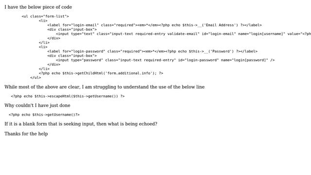 Magento: Function of php echo $this-＞escapeHtml($this-＞getUsername() смотреть онлайн