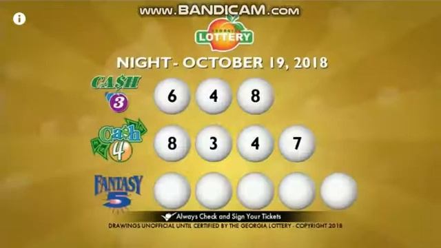 Georgia Lottery Cash 3, Cash 4 and Fantasy 5 night drawings October 19, 2018 смотреть онлайн