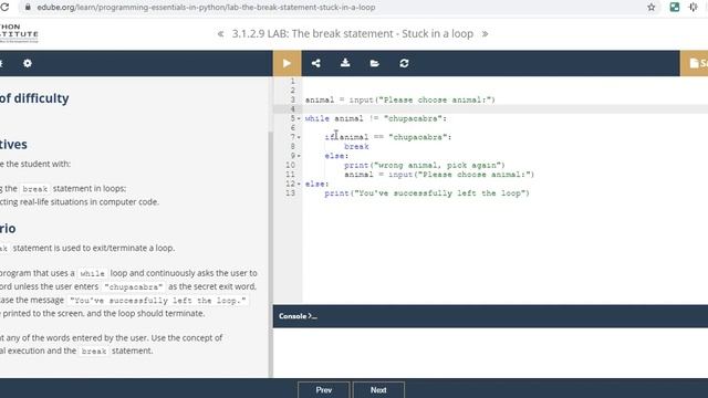 Python Essentials 3.1.2.9 Lab The Break Statement Stuck In A Loop смотреть онлайн