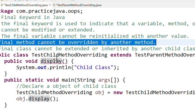 How to restrict to override parent class method in Java | Java in Telugu | Java Basics 61 смотреть онлайн