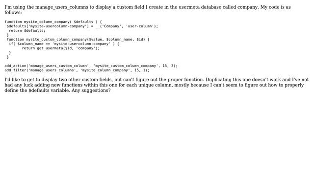 Wordpress: How to display multiple custom columns in the wp-admin users.php? смотреть онлайн