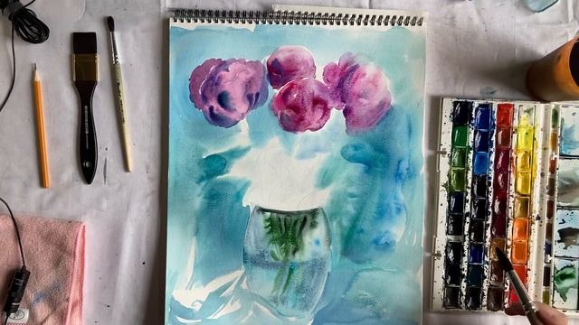 Рисуем пионы акварелью смотреть онлайн